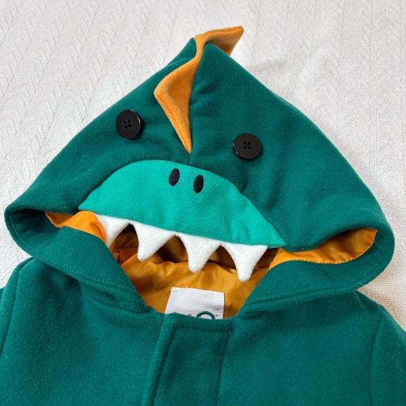 CAT AND JACK 18mo Green Dinosaur Pea Coat Jacket Costume - cute - hooded dino - Picture 2 of 8